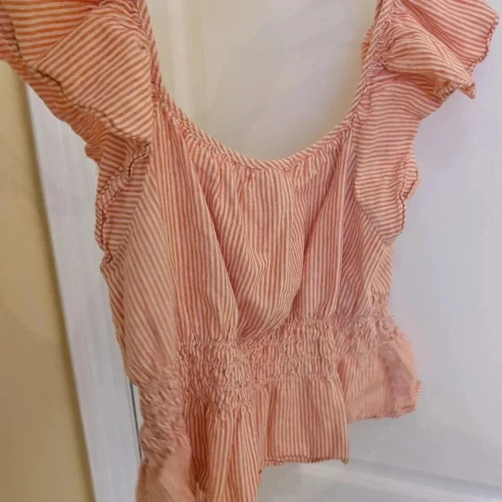 Striped Ruffle Sleeve Top Orange Joe Fresh Size Large - Picture 7 of 7